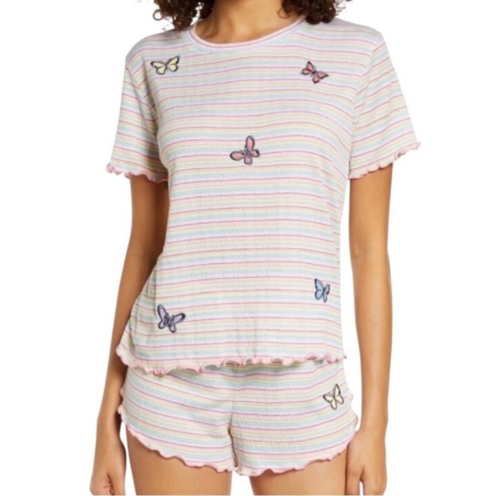 Emerson Rose - Stripe and Butterfly Tee and Short Pajama Set.  Size Large. NWT